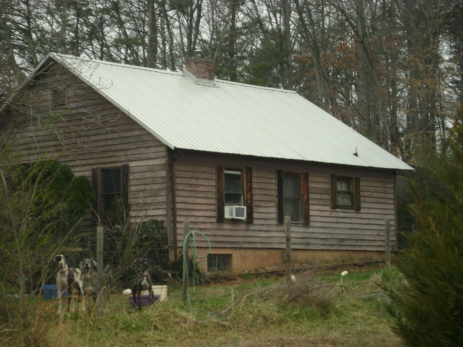 White metal roof on an old wood sided farmhouse, from a Metal Roof Installation job in Eldon